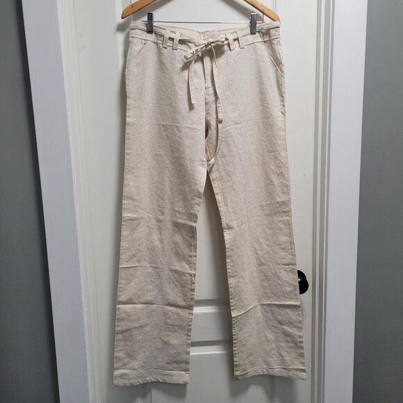 ZENANA Beige Linen Blend Wide Leg Pants Waist Drawstring Lounge Size L NWOT - Picture 1 of 7